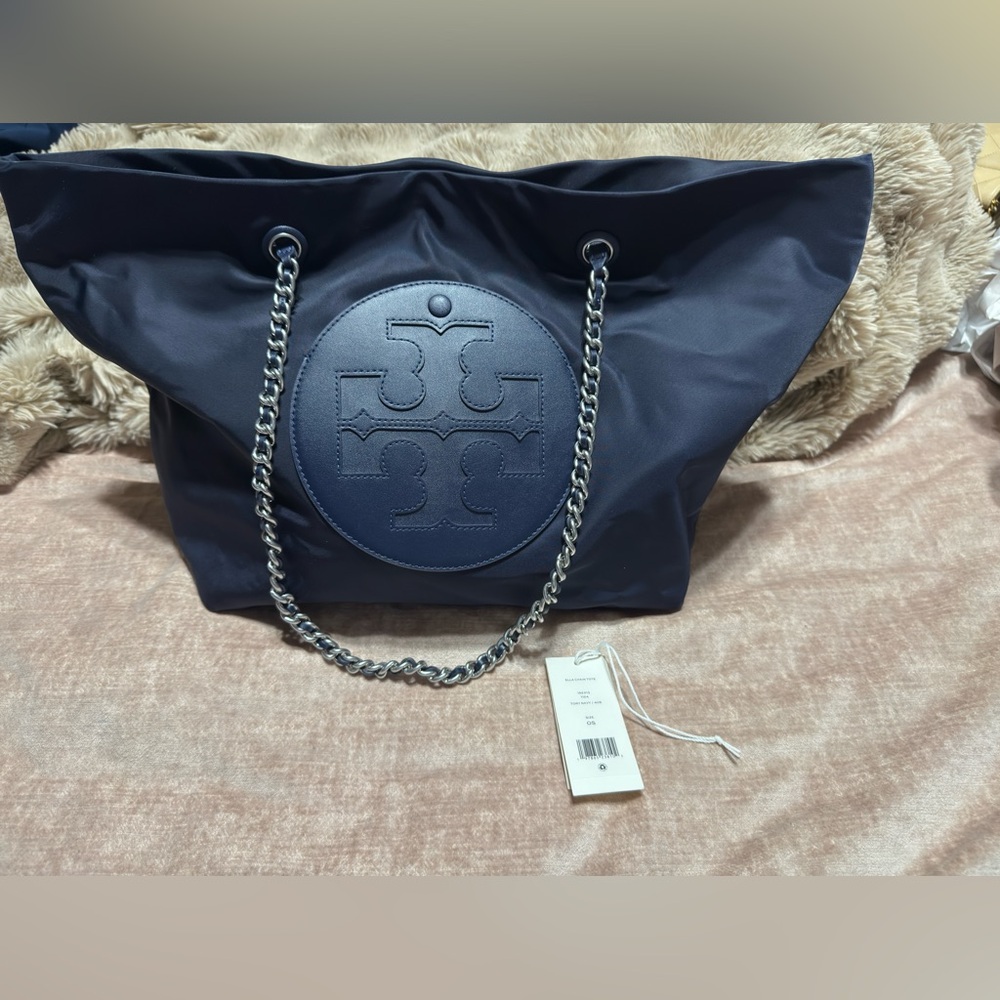 Tory Burch Dark Blue Tote with Chain Strap